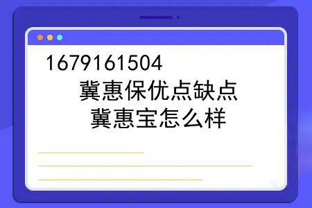 冀惠保优点缺点，冀惠宝怎么样？