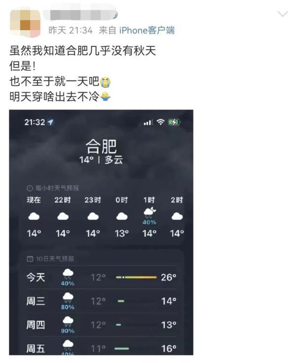 合肥30天天气，合肥气温骤降